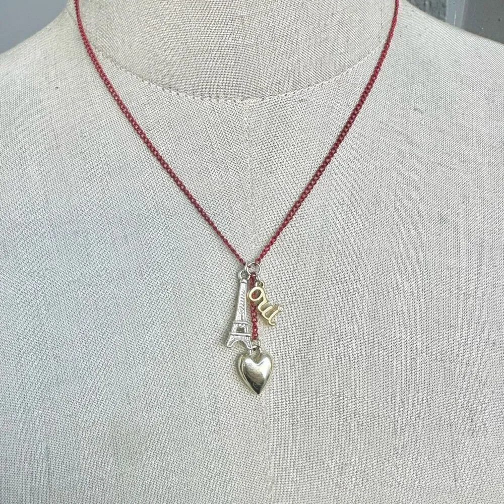 Paris Charm Necklace Red Chain